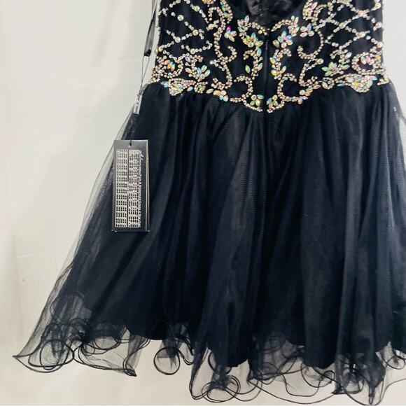 NWT Milano Formals Black Silver Beaded Mesh Keyhole Open Back Formal Prom 10 - Picture 10 of 12